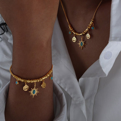 All - Match Sun Turquoise Pendant Necklace & Bracelet Set - Trendy Radar
