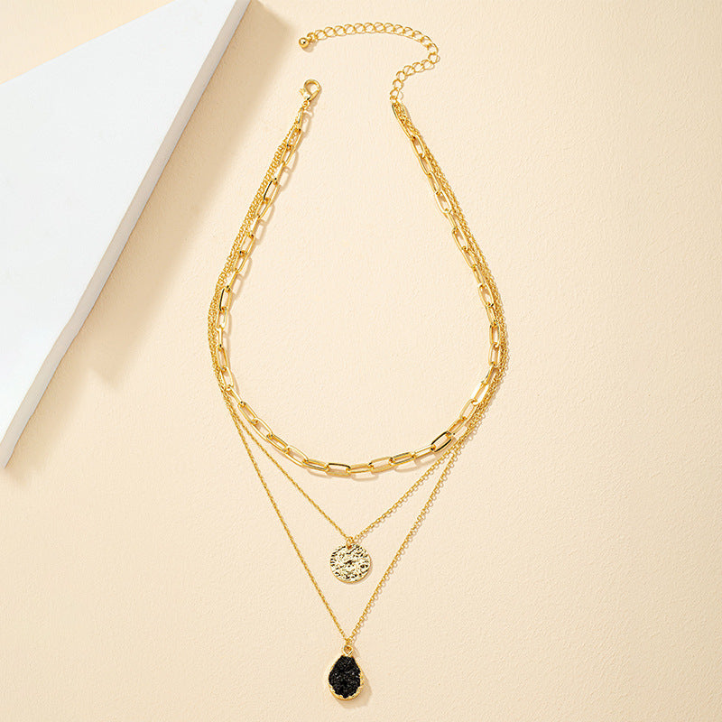 Three-Layer Crystal Bud Pendant Necklace