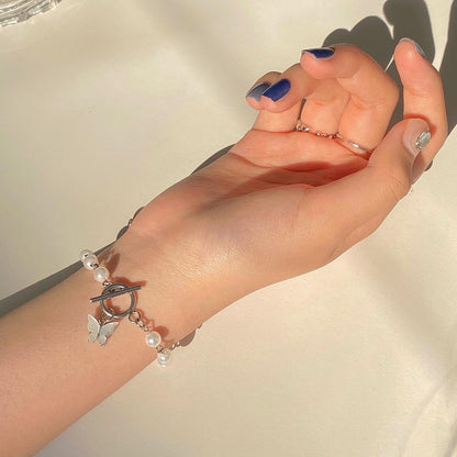 Butterfly Pendant Pearl Bracelet