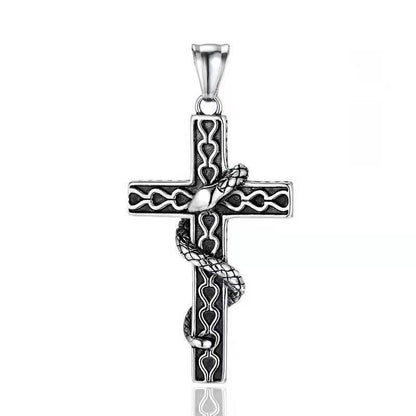 Gothic Snake Wrapped Cross Pendant Necklace