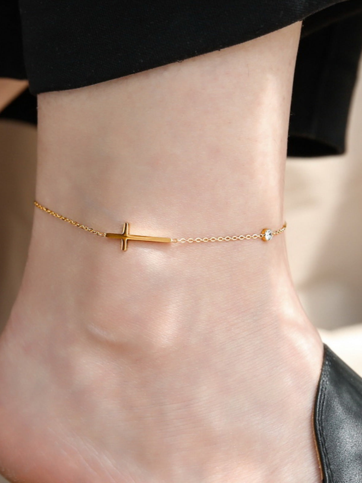 Minimalistic Zircon Cross Anklet & Bracelet Set