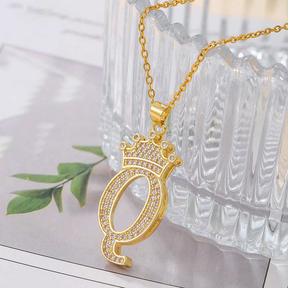 Gold Crown A-Z Pendant Necklace