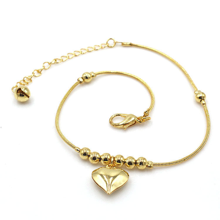 Gothic Gold Colour Heart Pendant Anklet