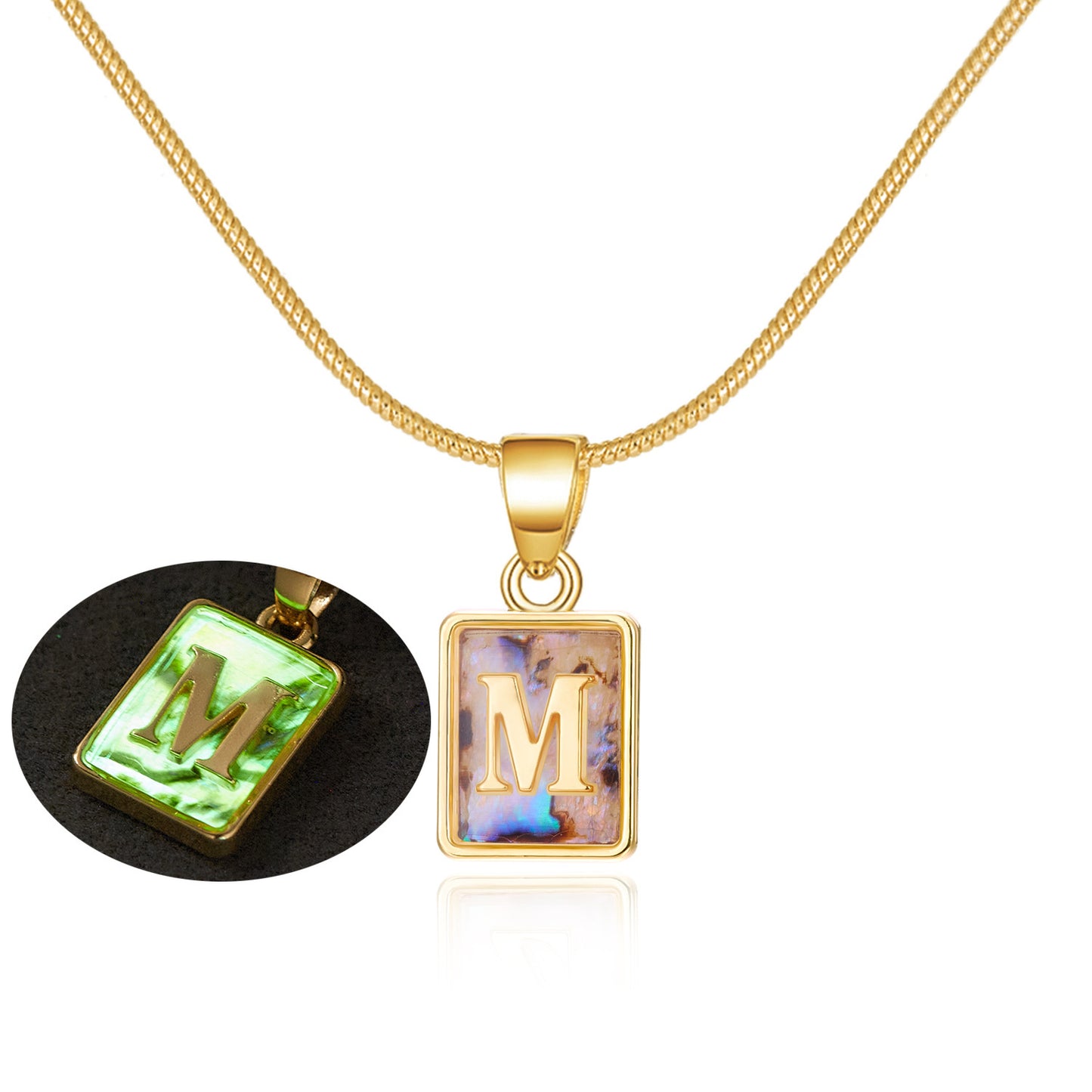 Luminous Pendant 26 Letter Square Necklace