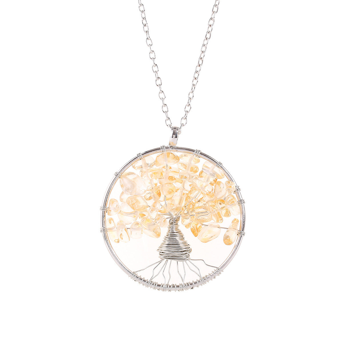 Tree of Life Crystal Gravel Pendant Necklace