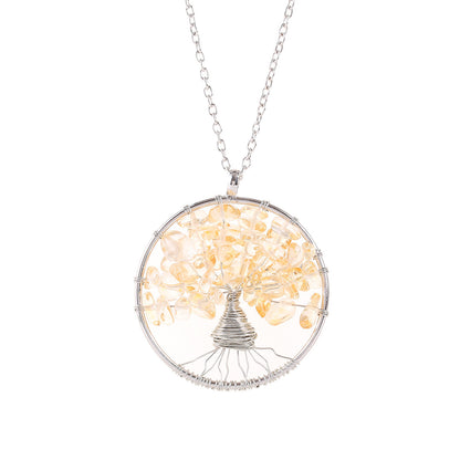 Tree of Life Crystal Gravel Pendant Necklace