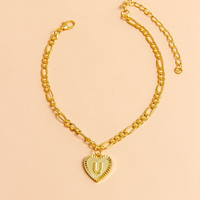 Gold Initial Letter Anklet for Women