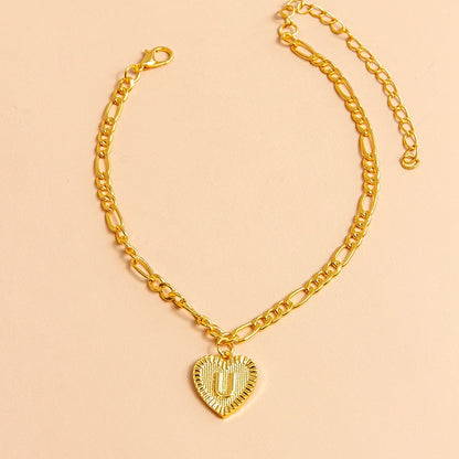 Gold Initial Letter Anklet for Women