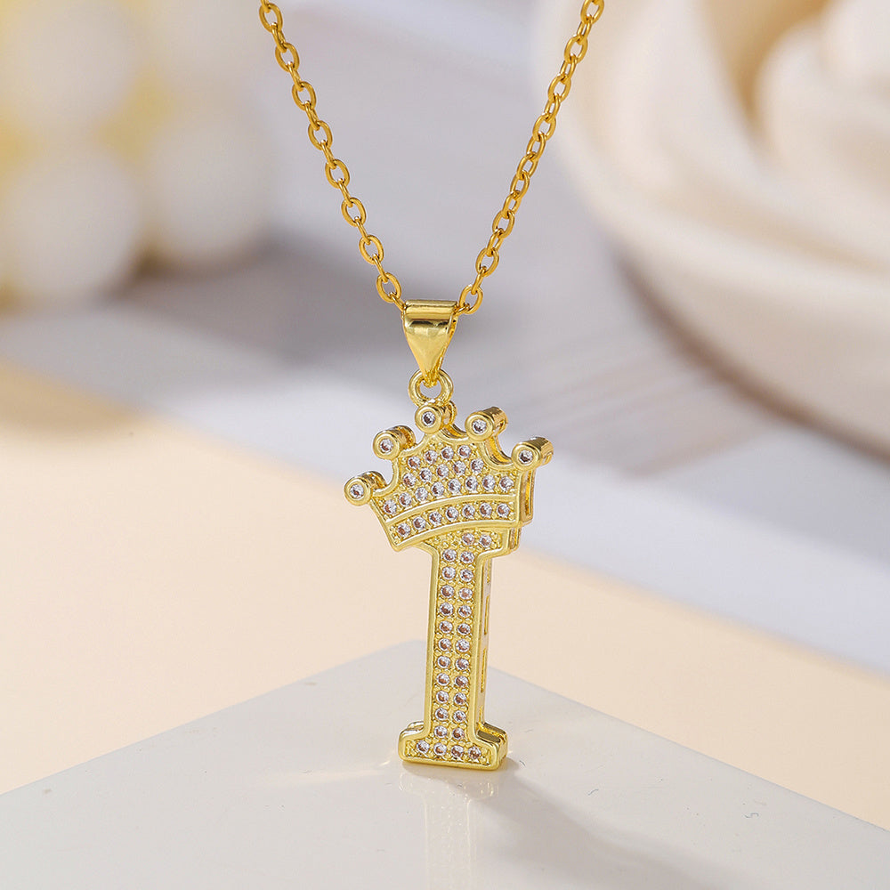 Gold Crown A-Z Pendant Necklace