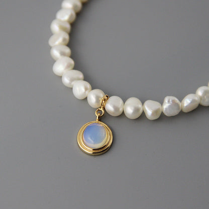 Round Medal Pearl Necklace with Irregular Pearl