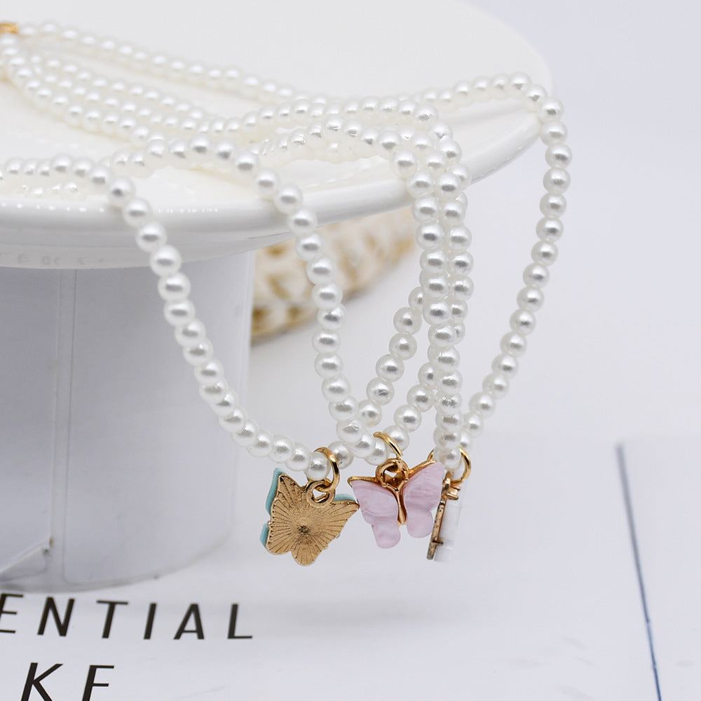 White Pearl Butterfly Choker Necklace