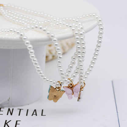 White Pearl Butterfly Choker Necklace