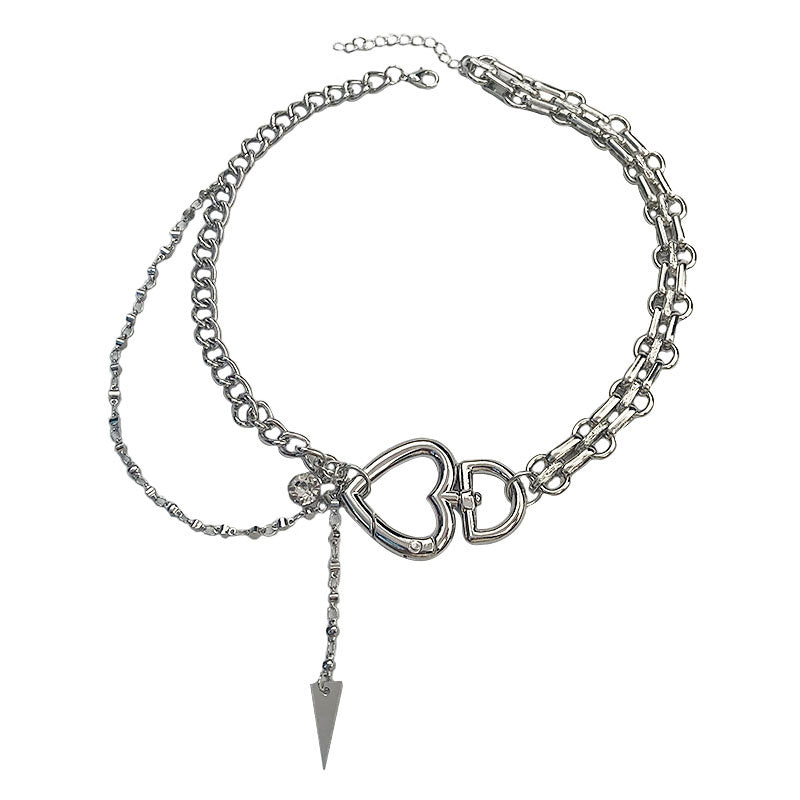 Hip Hop Heart Pendant Clavicle Chain Necklace