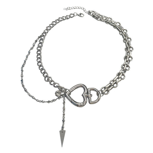 Hip Hop Heart Pendant Clavicle Chain Necklace
