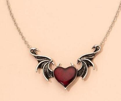 Gothic Vintage Heart Wing Necklace