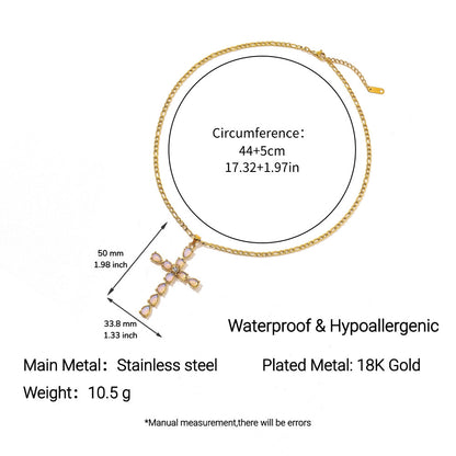 Stainless Steel Cross Necklace with Colorful Crystals