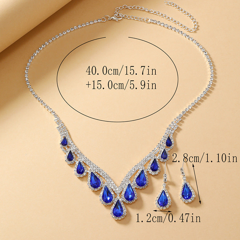 Sapphire Blue Crystal Necklace & Earrings Set