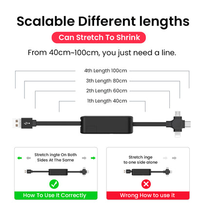 4-in-1 Retractable USB Cable with Phone Stand & Storage Box – Type C, Micro, & iPhone Charging/Data Cable for Universal Devices