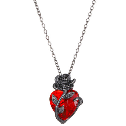 Punk Rose Love Necklace – Fashion Personality Heart Shaped Clavicle Chain Pendant for Valentine’s Day