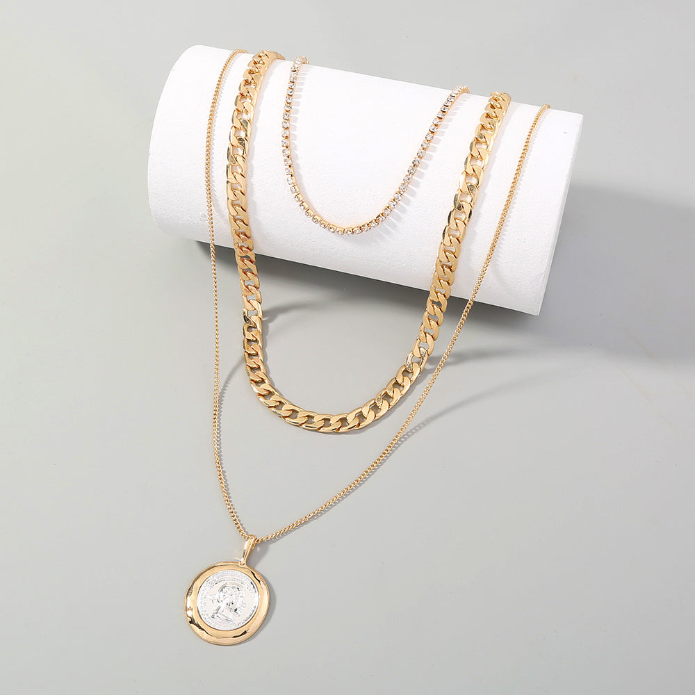 Retro Round Brand Multi-Layer Necklace