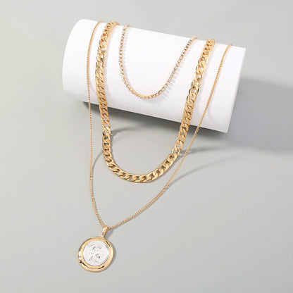 Retro Round Brand Multi-Layer Necklace