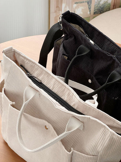 Thick Corduroy Shoulder Tote Bag