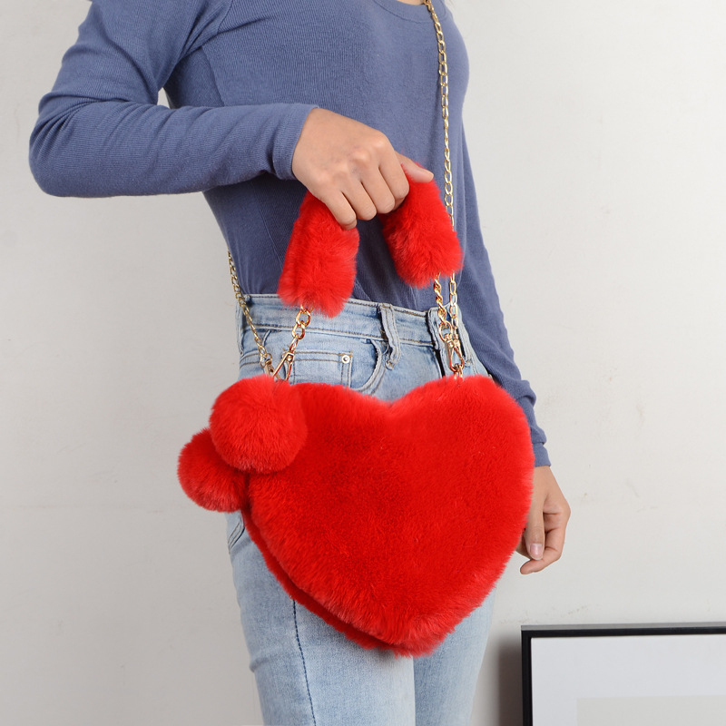 Love Heart-Shaped Plush Handbag