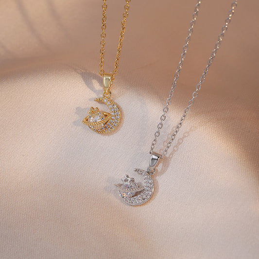 Sweet Star & Moon Zircon Necklace