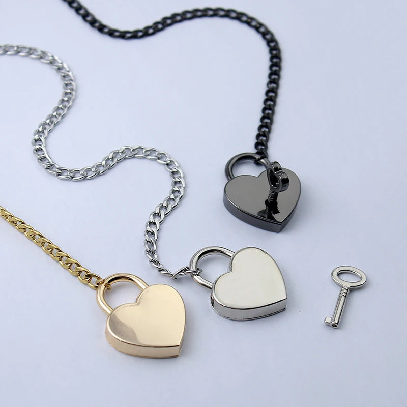 Heart Shaped Lock & Key Slip Chain Necklace