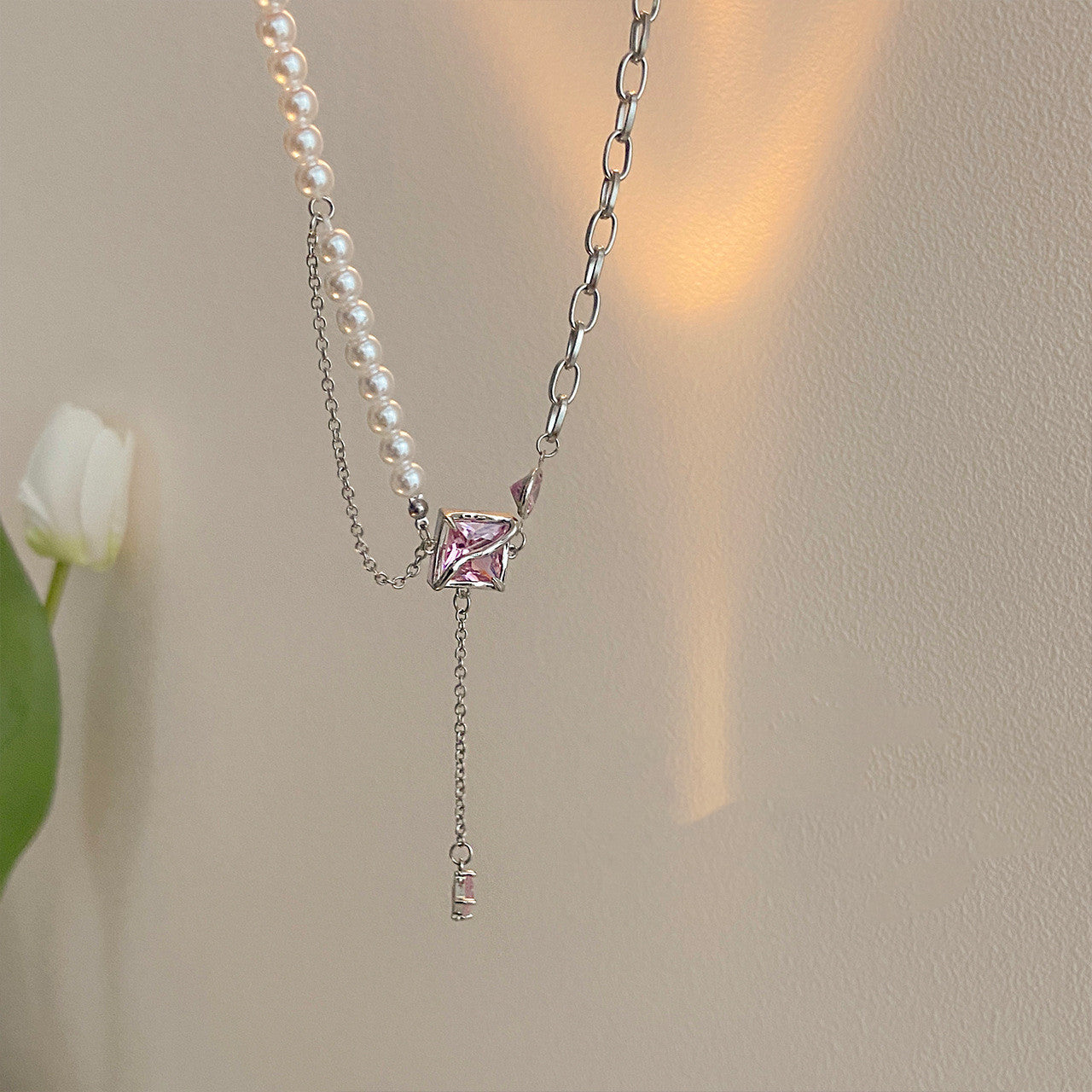Pearl Mosaic Zircon Diamond Chain Necklace