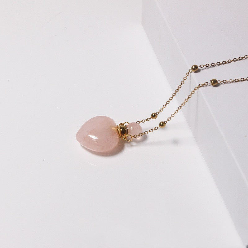 Natural Heart Crystal Perfume Bottle Necklace