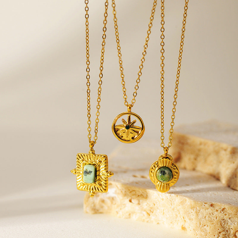 Vintage Turquoise Natural Stone Pendant Necklace