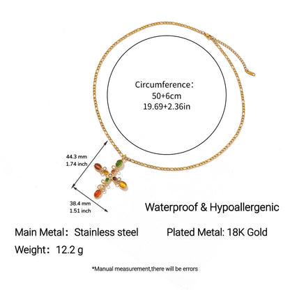 Stainless Steel Cross Necklace with Colorful Crystals