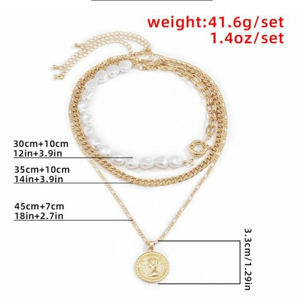 Multi-Layer Pearl & Coin Necklace for Women