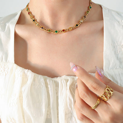 Small Fish Eye Design Colorful Zircon Necklace & Bracelet