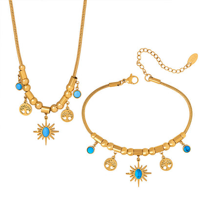 All-Match Sun Turquoise Pendant Necklace & Bracelet Set