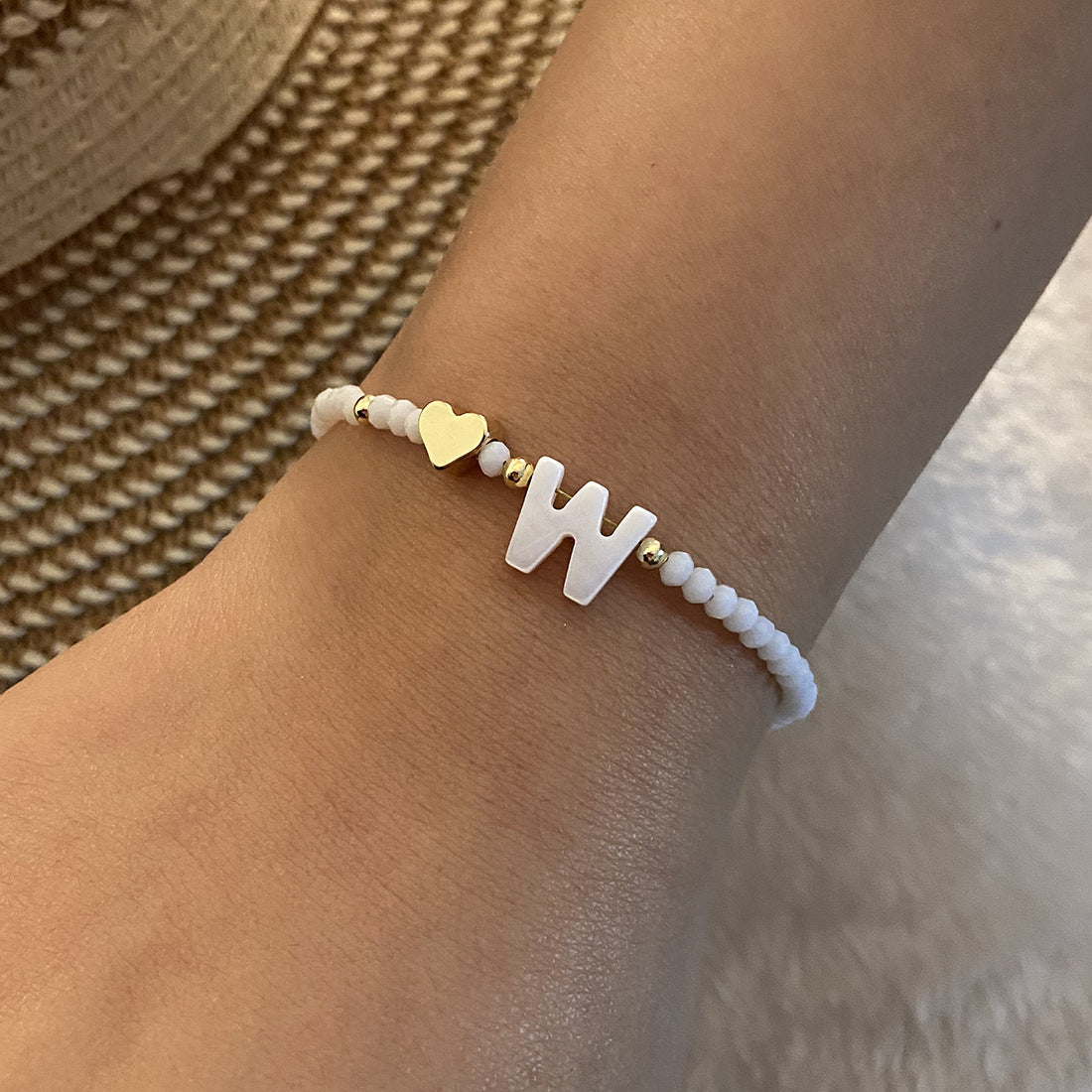 26 Letters White Shell Beaded Bracelet for Women