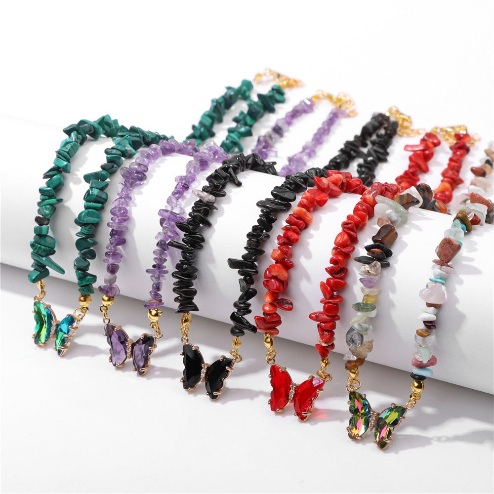 Simple and Versatile Butterfly Natural Stone Necklaces