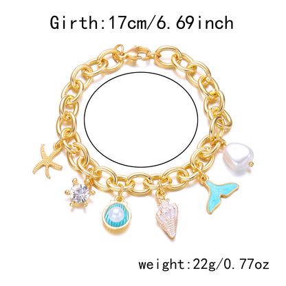 Starfish Pearl Shell Fishtail Multi-Pendant Necklace & Bracelet Set