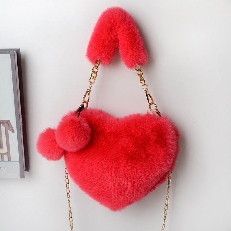 Love Heart-Shaped Plush Handbag