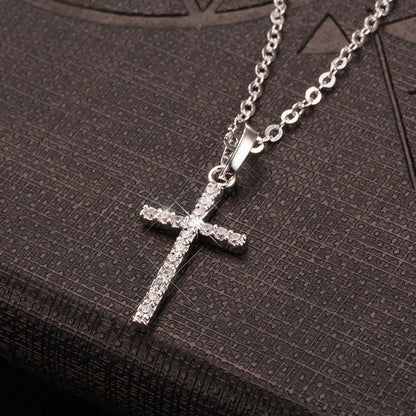 Simple Zircon Retro Cross Pendant Necklace
