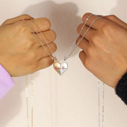 Heartbeat Magnetic Heart Couple Necklace