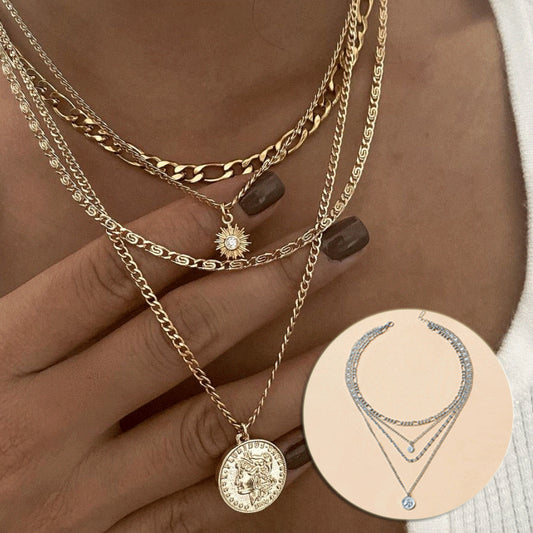 Chunky Gold Charm Necklace for Women - Layered Silver Coin Necklace & Jewellery Gifts