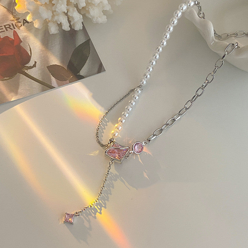 Pearl Mosaic Zircon Diamond Chain Necklace