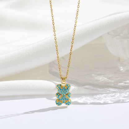 Bear Necklace with Micro - Inlaid Zircon - Trendy Radar