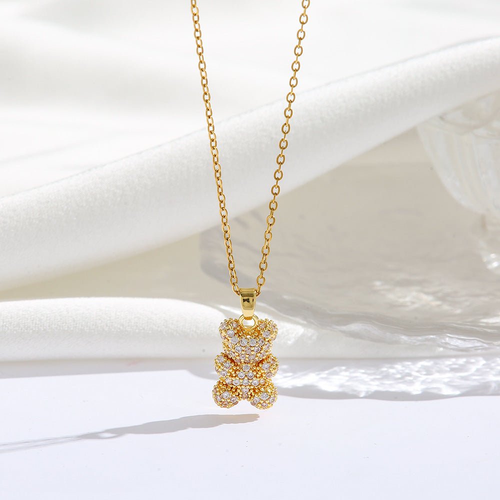 Bear Necklace with Micro - Inlaid Zircon - Trendy Radar