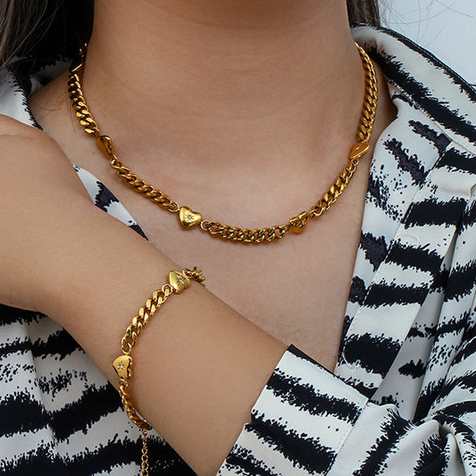 Retro Heart Cuban Link Necklace or Bracelet for Women