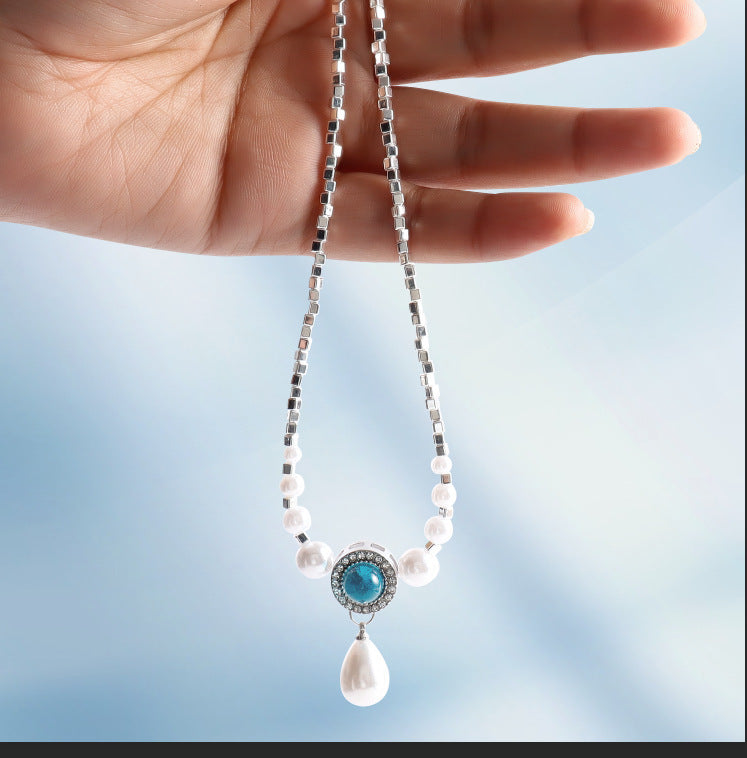 Ocean Blue Water Drop Pearl Necklace