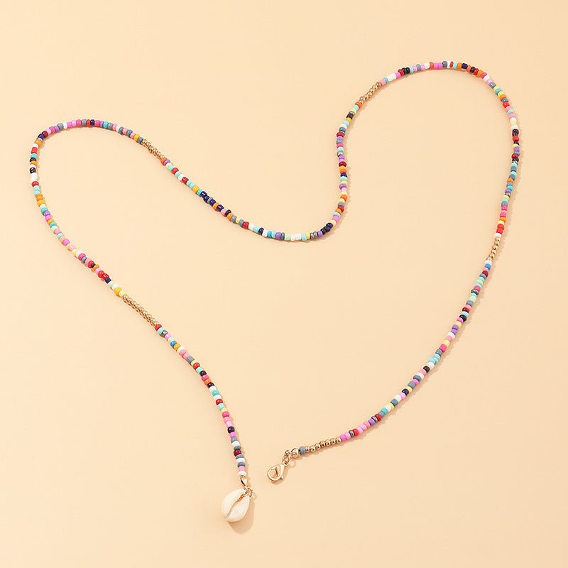Bohemian Colorful Rice Bead & Shell Pendant Necklace - Trendy Radar