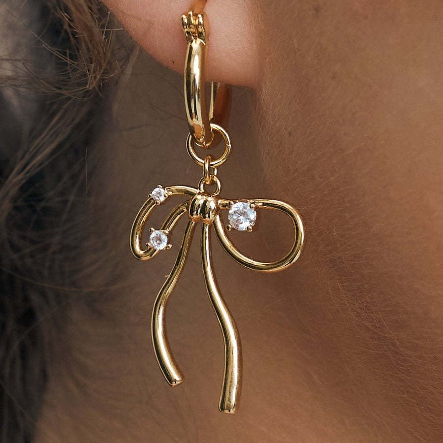 Bone Chain Bow Zircon Necklace & Earrings Set - Trendy Radar